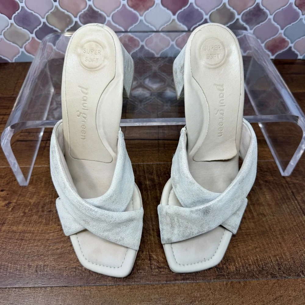 Paul Green Lauren Sandal-Mineral Metallic-Suede Cross Strap Block Heel Sz4/US6.5